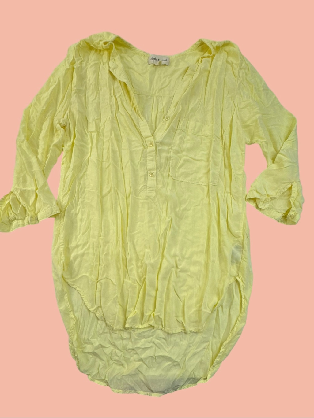 Cloth & Stone Shirt Womens L Yellow 3/4 Sleeve Lightweight Anthropology Sheer
